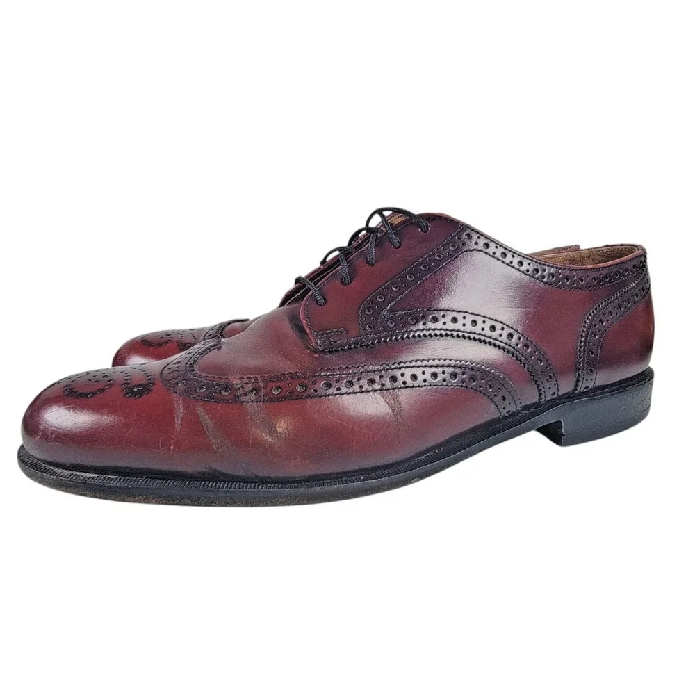 Vtg Cole Haan Full Wingtip Brogues Burgundy Leather 11 D USA‎ Made Dress Oxford